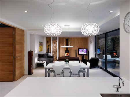 Open plan dining room in private House, Worsley, Salford, Greater Manchester, England, UK. Architects: Stephenson Bell Stock Photo - Rights-Managed, Code: 845-05837753