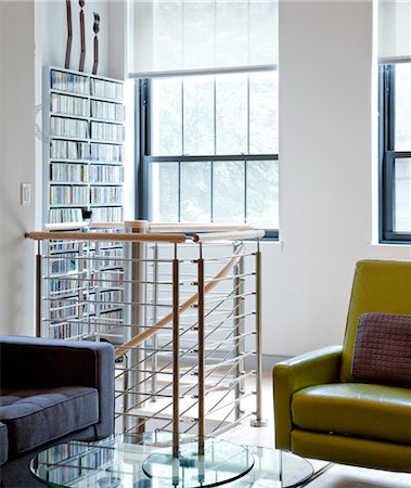 simsearch:845-06008034,k - Spiral staircase and CD storage in New York apartment, USA. Architects: WE Design - Winston Ely Stock Photo - Rights-Managed, Code: 845-05838206