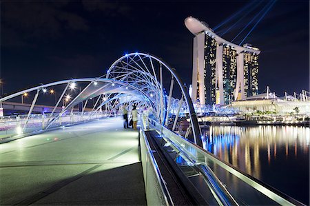 simsearch:6119-07443725,k - Marina Bay Sands Hotel and the Helix bridge at dusk in Singapore, Asia. Stock Photo - Rights-Managed, Code: 845-08939873