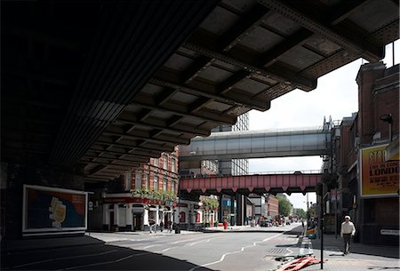 Waterloo Station, Lambeth, London. Railway bridges and pub. Stock Photo - Rights-Managed, Code: 845-02725963