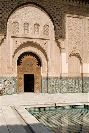 simsearch:845-02726943,k - Ali ben Youssef Medersa (ancient Koranic school), Marrakech. 1565. Courtyard and Pool. Stock Photo - Rights-Managed, Code: 845-02727056
