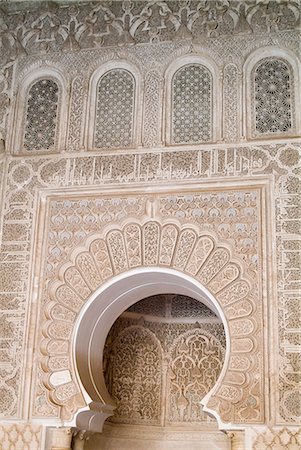 simsearch:845-02726943,k - Ali ben Youssef Medersa (ancient Koranic school), Marrakech. 1565. Facade detail. Stock Photo - Rights-Managed, Code: 845-02727057
