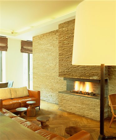 Hotel Cortiina, Munich Germany. Seating area with fire. Stock Photo - Rights-Managed, Code: 845-02728682