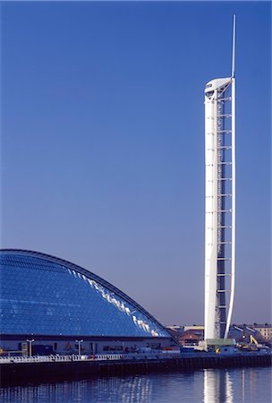 simsearch:845-03464097,k - Glasgow Science Centre by Building Design Partnership with tower by Richard Horden. Architects: Building Design Partnership and Richard Horden Stock Photo - Rights-Managed, Code: 845-03463277