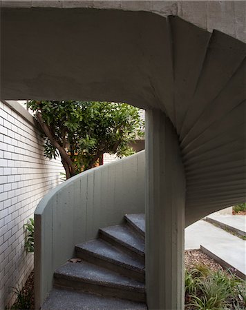detached house - Modern concrete external spiral staircase. Architects: Pitsou Kedem. Stock Photo - Rights-Managed, Code: 845-03777562