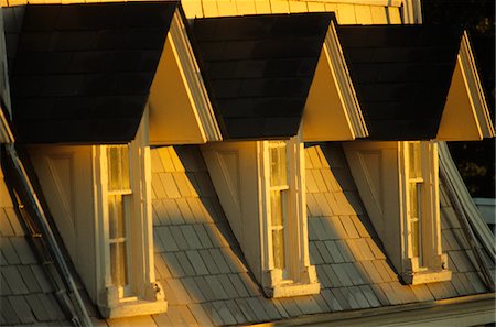 retro suburban house - ARCHITECTURE WINDOWS THREE DORMERS AT DUSK Stock Photo - Rights-Managed, Code: 846-05645756