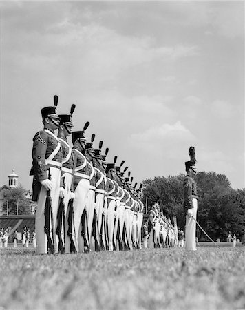 simsearch:846-05645924,k - 1940s A ROW OF UNIFORMED MILITARY COLLEGE CADETS AT DRESS PARADE CHESTER PENNSYLVANIA Stock Photo - Rights-Managed, Code: 846-05645849