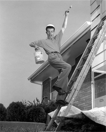 simsearch:846-05645854,k - 1960s MAN FALLING OFF OF LADDER WHILE PAINTING HOUSE Stock Photo - Rights-Managed, Code: 846-05645895