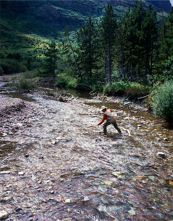 1970s MAN TROUT FISHING IN STREAM GLACIER NATIONAL PARK MONTANA USA Stock Photo - Rights-Managed, Code: 846-05646618
