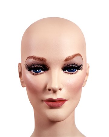 SYMBOLIC PORTRAIT OF WOMAN MANNEQUIN HEAD WITHOUT HAIR 1970s STYLE MAKE-UP STUDIO INDOOR Stock Photo - Rights-Managed, Code: 846-05646985