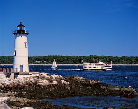 retro sail - 1990s LIGHTHOUSE SAIL AND FERRY BOAT NEW CASTLE MAINE Stock Photo - Rights-Managed, Code: 846-05647173