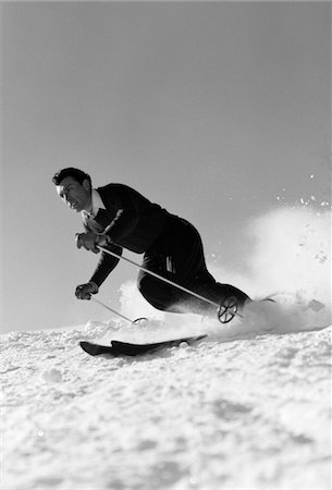 simsearch:846-02797740,k - 1940s MAN DOWNHILL SKIING WINTER OUTDOOR Stock Photo - Rights-Managed, Code: 846-05648515