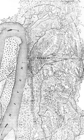 1800s 1860s 1863 MAP SHOWING THE PLAN OF THE SIEGE OF VICKSBURG MISSISSIPI BY UNION TROOPS Foto de stock - Con derechos protegidos, Código: 846-06112326