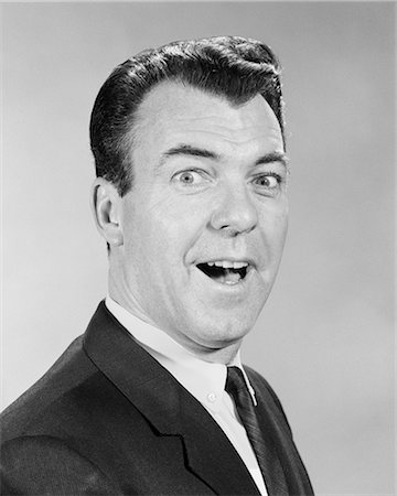 simsearch:846-07200088,k - 1950s 1960s PORTRAIT LAUGHING SURPRISED BUSINESS MAN LOOKING AT CAMERA Stock Photo - Rights-Managed, Code: 846-08639567