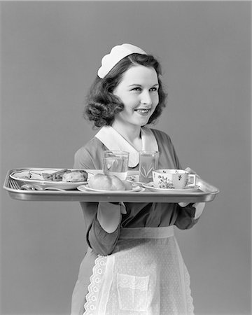 1940s WAITRESS MAID CARRYING TRAY WITH FOOD SERVICE Stock Photo - Rights-Managed, Code: 846-09012760