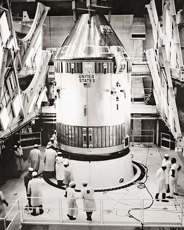 simsearch:846-02793819,k - 1960s THE COMMAND MODULE FOR FIRST MANNED FLIGHT TO THE MOON APOLLO 11 USING A SATURN V  ROCKET Stock Photo - Rights-Managed, Code: 846-09181521