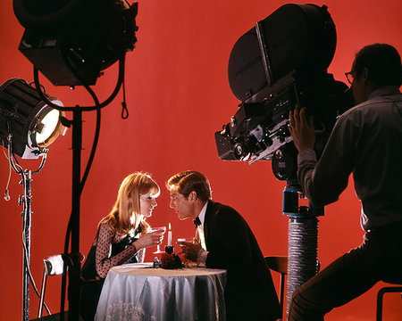 simsearch:649-07279862,k - 1970s 1980s COUPLE ACTING OUT DATE AT RESTAURANT ON MOVIE STUDIO SET BEING FILMED FOR TELEVISION COMMERCIAL Stock Photo - Rights-Managed, Code: 846-09181904