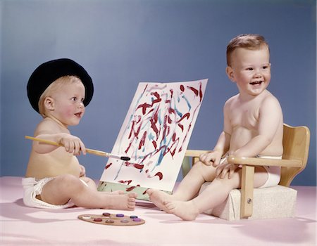 paint job - 1960s TWO BABIES ARTIST PAINT POSE HAPPY Stock Photo - Rights-Managed, Code: 846-02794013