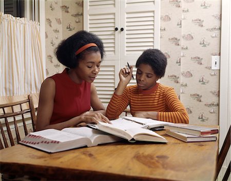 dictionary - 1970s AFRICAN AMERICAN MOTHER AND DAUGHTER DOING HOMEWORK TOGETHER ON KITCHEN TABLE Stock Photo - Rights-Managed, Code: 846-02794516