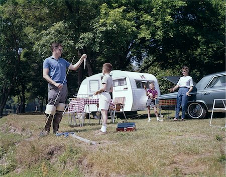 retro fishing - 1960s FAMILY CAMPING TRAILER RV FISHING PICNIC Stock Photo - Rights-Managed, Code: 846-02794854