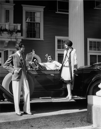 fashion men shoes - 1930s MAN AND TWO WOMEN IN STYLISH CLOTHES WITH TOURING CAR PARKED IN FRONT OF ELEGANT LARGE HOUSE Stock Photo - Rights-Managed, Code: 846-02795464