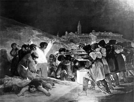 simsearch:846-02796436,k - 1808 THE FIRING PARTY GOYA PAINTING EXECUTIONS OF FRENCH SOLDIERS SHOOTING ACCUSED LEADERS REVOLT MADRID SPAIN NAPOLEONIC WAR Stock Photo - Rights-Managed, Code: 846-02796434
