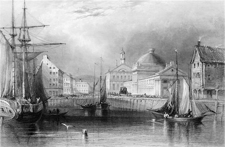 engraving - SKYLINE BOSTON MASSACHUSETTS FROM WATERFRONT 1840 FANUEIL HALL ENGRAVING BY T. A. PRIOR FROM BARTLETT Stock Photo - Rights-Managed, Code: 846-02796433