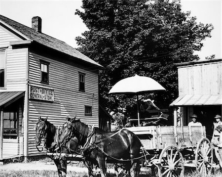 simsearch:846-02795969,k - 1900s OLD HORSE DRAWN FARM WAGON AT GENERAL STORE AND POST OFFICE COURTNEY MISSOURI USA Stock Photo - Rights-Managed, Code: 846-02796515