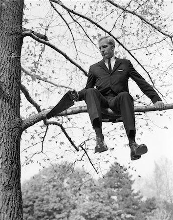 sawing - 1960s MAN IN TREE BRANCH LIMB Stock Photo - Rights-Managed, Code: 846-02796961