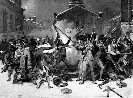 GRAVURE DE BOSTON MASSACRE 5 MARS 1770 - RÉVOLUTION AMÉRICAINE Photographie de stock - Rights-Managed, Code: 846-02791778