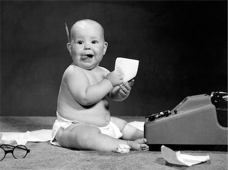 simsearch:846-02795767,k - 1960s BABY AT ADDING MACHINE Stock Photo - Rights-Managed, Code: 846-02791901