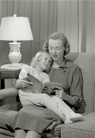 simsearch:846-02797902,k - 1940s 1950s MOTHER READING BEDTIME STORY TO DAUGHTER Stock Photo - Rights-Managed, Code: 846-02792509