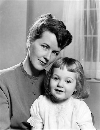 simsearch:846-02797902,k - 1940s 1950s PORTRAIT OF MOTHER WITH 3 YEAR OLD GIRL SITTING ON HER LAP BOTH FACING CAMERA Stock Photo - Rights-Managed, Code: 846-02793608