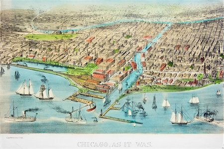 CURRIER & IVES ILLUSTRATION OF CHICAGO CIRCA 1871 Stock Photo - Rights-Managed, Code: 846-03164596