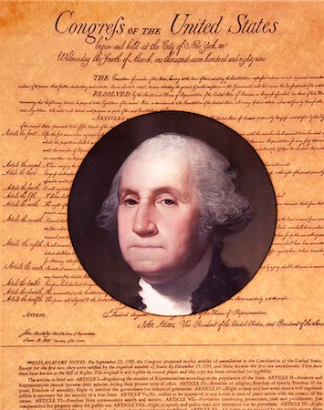 BILL OF RIGHTS WITH VIGNETTE PORTRAIT GEORGE WASHINGTON Stock Photo - Rights-Managed, Code: 846-03164663