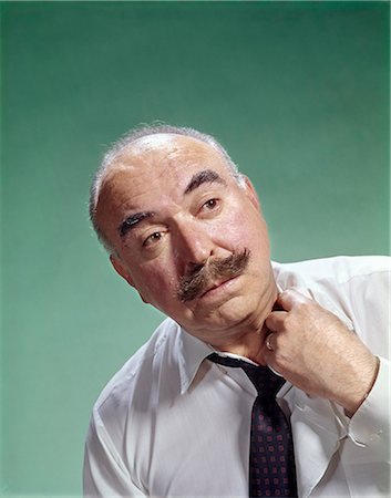 1960s BALDING ELDERLY MAN MOUSTACHE LOOSENING COLLAR SHIRT TIE WARM HOT UNCOMFORTABLE Stock Photo - Rights-Managed, Code: 846-03165157