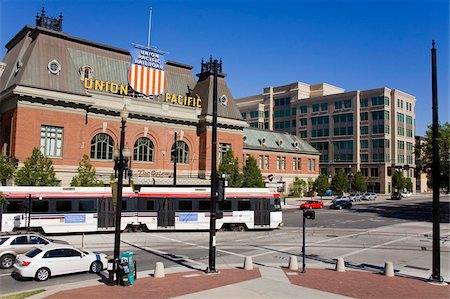 streetcar and usa - Historic Union Station and Light Rail Train, Salt Lake City, Utah, United States of America, North America Stock Photo - Rights-Managed, Code: 841-05784327