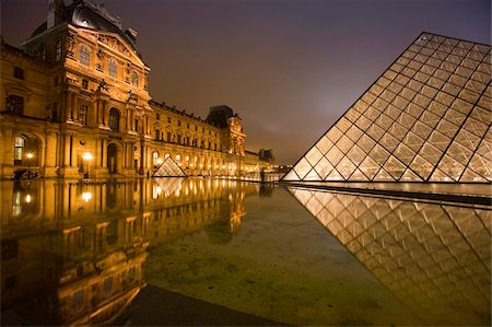 pyramids - Palais du Louvre Pyramid at night, Paris, France, Europe Stock Photo - Rights-Managed, Code: 841-05784749