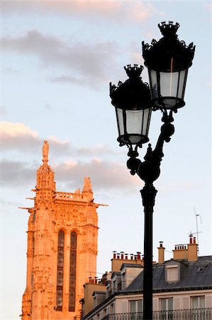 paris street lamps - Street lamp and Saint Jacques tower, Paris, France, Europe Stock Photo - Rights-Managed, Code: 841-05785768