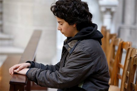 Teenager praying in Notre Dame de Bayeux cathedral, Bayeux, Normandy, France, Europe Stock Photo - Rights-Managed, Code: 841-05785786