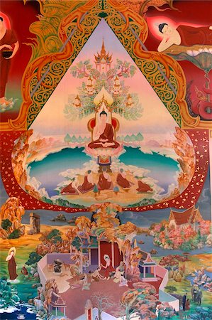 Detail of a mural painting in the Uposatha (shrine hall) of Buddhapadipa temple, Wimbledon, London, England, United Kingdom, Europe Stock Photo - Rights-Managed, Code: 841-05785868