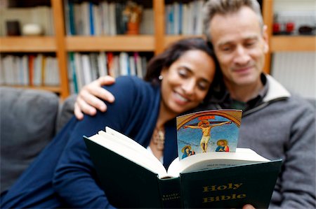 Couple reading the Bible at home, Paris, France, Europe Stock Photo - Rights-Managed, Code: 841-05785904