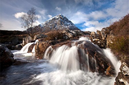 rugged landscape - Winter view of Buachaile Etive More from the Coupall Falls on the River Coupall, Glen Etive, Highlands, Scotland, United Kingdom, Europe Stock Photo - Rights-Managed, Code: 841-05781405