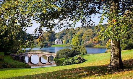 pantheon - View across lake to the distant Pantheon in autumn, with Palladian bridge, Stourhead, near Mere, Wiltshire, England, United Kingdom, Europe Stock Photo - Rights-Managed, Code: 841-05781603