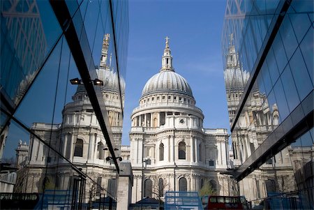 st paul's - The dome of St. Paul's Cathedral reflected in glass walls, London, England, United Kingdom, Europe Stock Photo - Rights-Managed, Code: 841-05782176