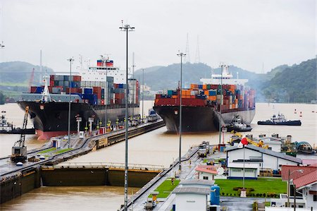 panama picture with ship in lock - Miraflores Locks, Panama Canal, Panama City, Panama, Central America Stock Photo - Rights-Managed, Code: 841-05782596