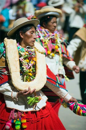 south american woman - Women wearing bread decoration, Anata Andina harvest festival, Carnival, Oruro, Bolivia, South America Stock Photo - Rights-Managed, Code: 841-05782797