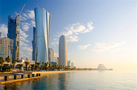 Palm Tower, Al Bidda Tower and Burj Qatar on skyline, Doha, Qatar, Middle East Stock Photo - Rights-Managed, Code: 841-05795671