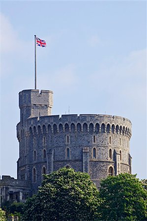 Union Jack flag flying above the Round Tower, Windsor Castle, Windsor, Berkshire, England, United Kingdom, Europe Stock Photo - Rights-Managed, Code: 841-05795950