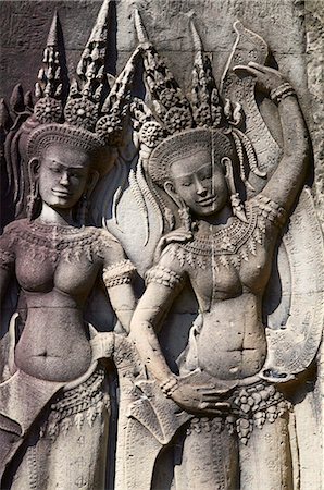 Gros plan de sculpture du Apsara, danseuse céleste du Royaume Khmer, le temple d'Angkor Wat, datant du 12ème siècle, Angkor, patrimoine mondial de l'UNESCO, Siem Reap, Cambodge, Indochine, Asie du sud-est, Asie Photographie de stock - Rights-Managed, Code: 841-05796661